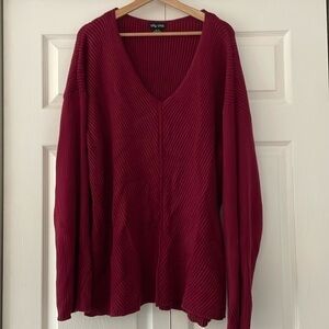 City chic red rib knit vneck sweater